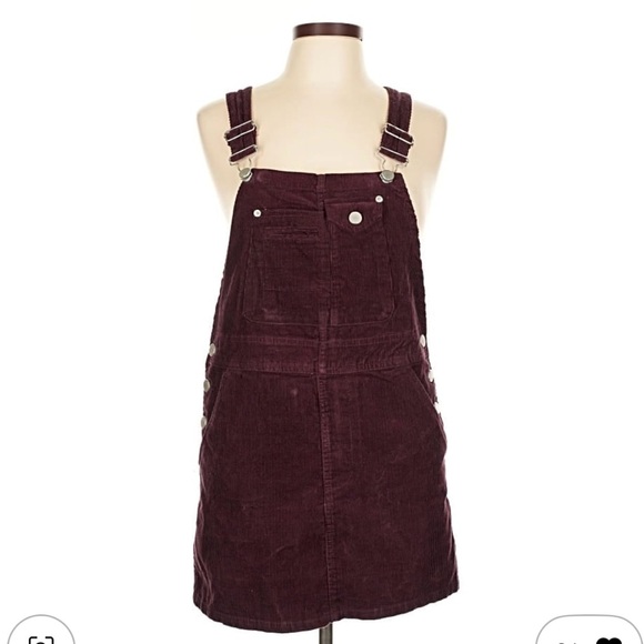 ASOS brown burgundy corduroy fall skirtall pinafore overall mini dress -US 6 - Picture 1 of 6
